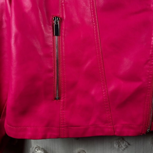 New York & Company Women’s Hot Pink Faux Leather Jacket Size Large - Picture 6 of 10